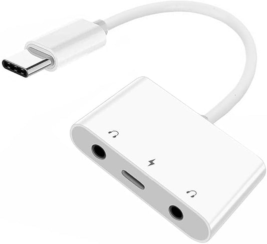 NFHK Type C USB-C to Dual 3.5mm Audio AUX & MIC Sound Card with PD Power Charge Adapter Compatible with Laptop Tablet Phone