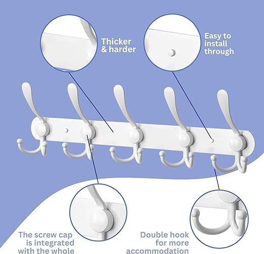 GlazieVault White Coat Hooks for Wall - Stainless Steel Coat Racks (2 Pack) - Heavy Duty White Coat Hooks Wall Mounted - Premium Design Rust Free White Coat Hangers Wall Hoks