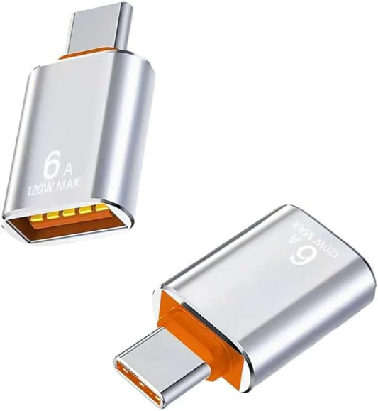 BOMIE USB C to USB Adapter 2 Pack, 6A 120W Fast Charging 10Gbps Data Transfer,USB C Male to USB 3.2 Female OTG Adapter for Phone 15/16/17,Pad,M-acBook Pro/Air,Smartphone,Laptop,Tablet Silver