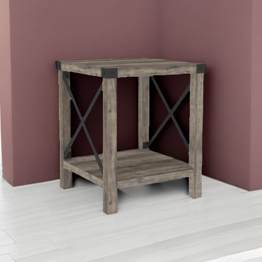 Walker Edison Sedalia Modern Farmhouse Metal X Side Table, 18 Inch, Grey Wash