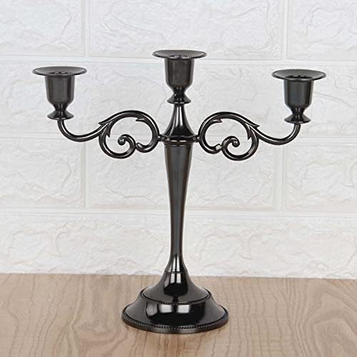 Black Candelabra Candle Holders for Pillar Candles 10.6 inch Tall, 5 Candle Candlestick Holder for 1/2-1 inch Taper Candles Halloween Candelabra Decoration Easy Assembly (Black Glossy-3 Arm)