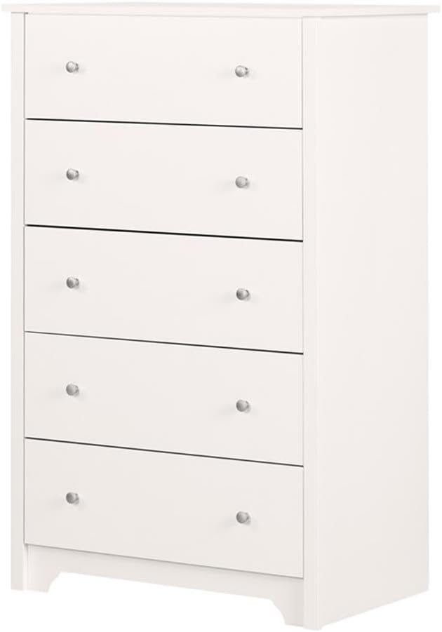 South Shore Vito Collection 5-Drawer Dresser, 16.88"D x 31.5"W x 48.75"H, Pure White with Matte Nickel Handles