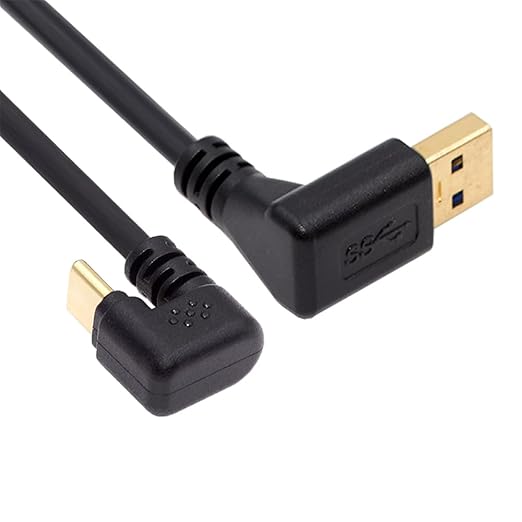 NFHK Down Angled USB3.0 Type-A to Type C USB-C Male to Male Power Data Cable 5Gbps USB-C Opposite U Shape Back Angled