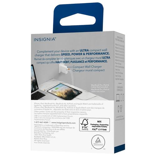 INSIGNIA USB Cables, 20Gbps High-Speed Charging & Data Sync, Braided Nylon, Compatible with MacBook, Laptop, iPhone, iPad, Android (Accessories, 140W 2-Ports USB-C Wall Accessor)