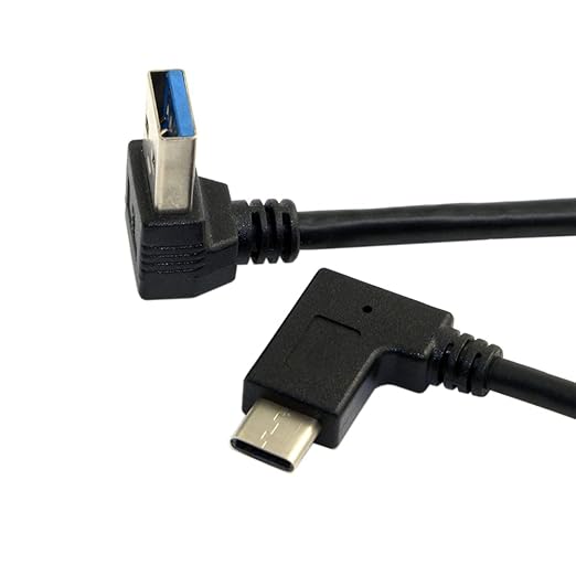 NFHK Reversible USB 3.1 USB-C Angled to 90 Degree Down Angled A Male Data Cable for MacBook & Tablet & Mobile Phone