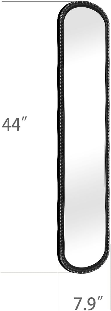 Long Narrow Decorative Wall Mirror, Skinny Oval Mirror for Entryway Living Room Bath Decor,Metal Frame with Beaded Decor Mirrors,7.9X 44