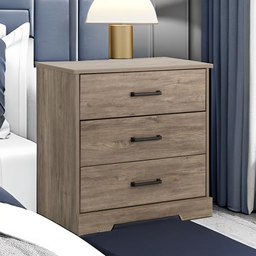 Prepac Rustic Ridge Farmhouse Nightstand Bedside Table, Brown Nightstand for Bedroom, End Table with 3 Drawers 16.25"D x 27.5"W x 26.75"H