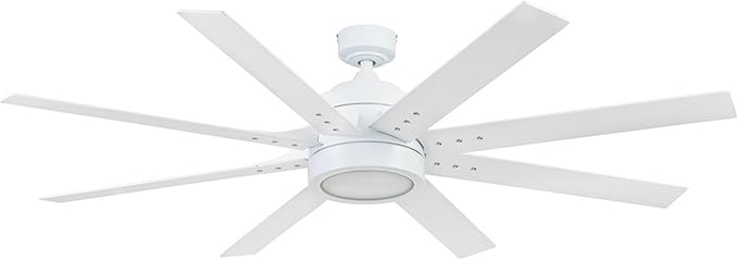 Honeywell Ceiling Fans Xerxes Modern 62 Inch Ceiling Fan with Light, Remote Control Fan, LED Indoor Fan with 8 Blades, White and Gray Wash Blade Finish Options, White (51628-01)