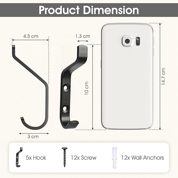 GlazieVault Coat Hooks– Door Hook (5 Pack) - Heavy Duty Wall Mounted - Premium Design Rust Free Hooks