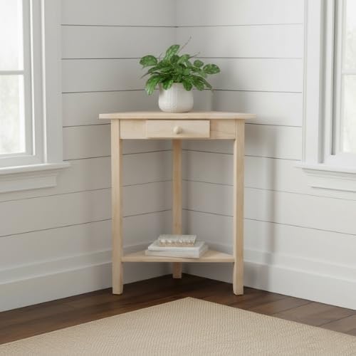 IC International Concepts Corner Accent Table Solid Real Wood, Sturdy Parawood, 19.7" W x 9.9" D x 24" H, DIY, Paint/Stain Ready, Unfinished