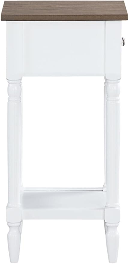 Convenience Concepts French Country Khloe 1 Drawer Accent End Table 14" - Traditional Farmhouse Side Table with Storage Drawer and Shelf for Living Room, Driftwood/White