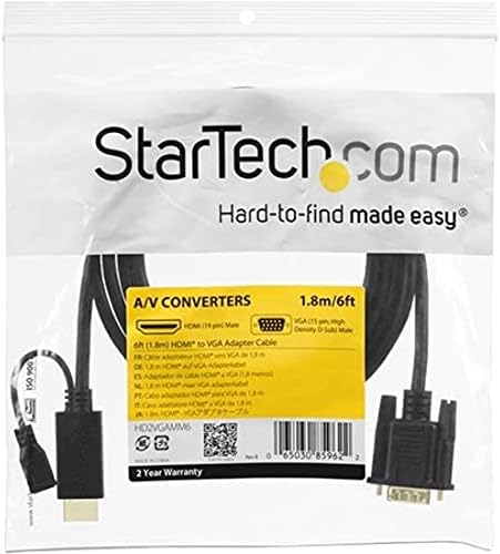 StarTech.com HDMI to VGA Cable – 6ft 2m - 1080p – Active Conversion – HDMI to VGA Adapter Cable for Your VGA Monitor / Display (HD2VGAMM6)