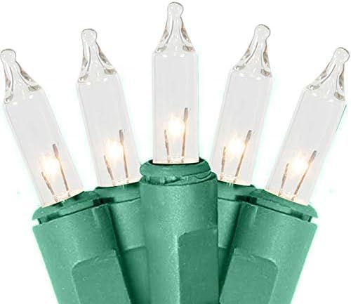 Holiday Pride Warm White Christmas Tree Lights - 100 Count Clear White Christmas Lights on Green Wire (24 Ft) - Indoor/Outdoor Use - UL Listed - Static & Blinking Modes - Connectable
