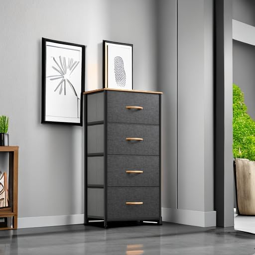 YITAHOME Storage Tower with 4 Drawers - Fabric Dresser, Organizer Unit for Bedroom, Living Room, Closets - Sturdy Steel Frame, Easy Pull Fabric Bins & Wooden Top