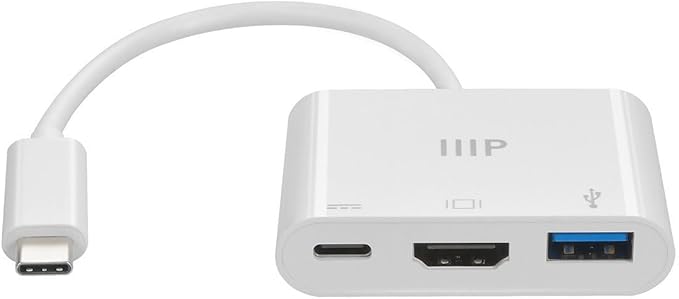 Monoprice 3-in-1 USB-C to HDMI Multiport Adapter - Compact and Portable, True Plug-n-Play, Compatible with USB C Laptops and Other Type C Devices, Supports Windows and MacOS, for Home and Office