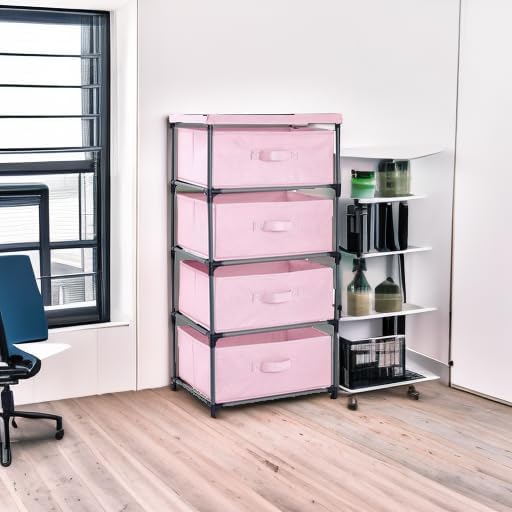 Juvale 4-Tier Dresser for Bedroom - 16.5 x 13 x 33 in, Pink, Modern - Closet Dresser with 4 Fabric Drawers for Clothes & Bedroom Storage