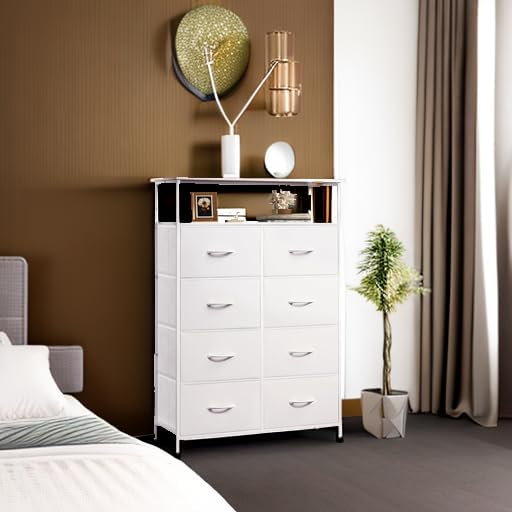WLIVE Tall Fabric Storage Dresser - 8 Drawer Chest Tower for Bedroom, Closet, Living Room and Hallway, White