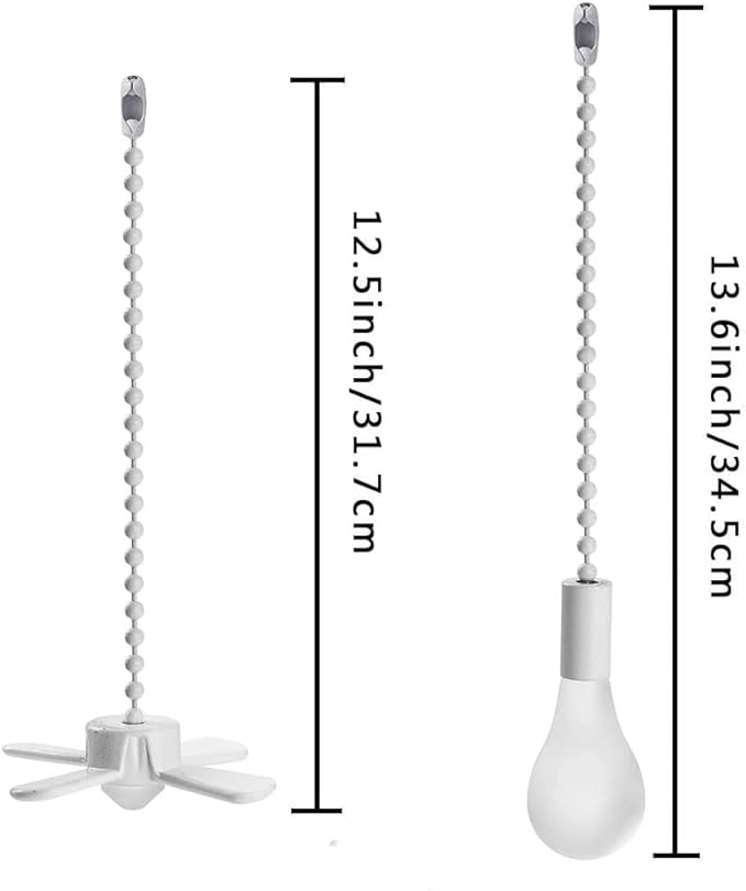 Ceiling Fan Pull Chain Extension Ornaments Chains with Decorative Light Bulb and Fan Cord 13.6 Inches Bronze Fan Pull Chain Set for Ceiling Light Lamp Fan Chain(Paint White)
