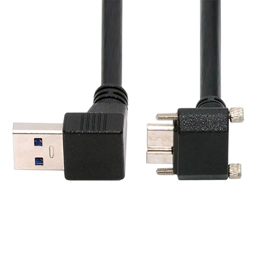 NFHK Down Angled 90 Degree USB 3.0 A Male to Micro-B 3.0 Plug Up Angled Locking Screw Panel Cable 25cm