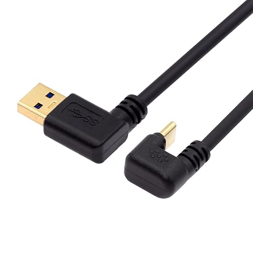 NFHK Right Angled USB3.0 Type-A to Type C USB-C Male to Male Power Data Cable 5Gbps USB-C Opposite U Shape Back Angled