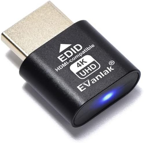 EVanlak HDMI Dummy Plug Headless Ghost Display Emulator Premium Aluminum PC（Fit Headless-3840x2160@60H New 3RD）-1Pack