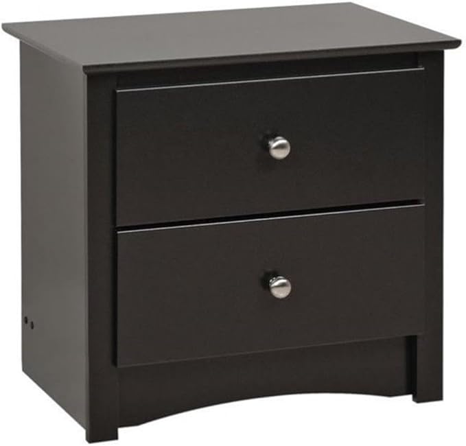 Prepac Sonoma Traditional Nightstand Side Table with 2 Drawers, Functional 2-Drawer Bedside Table 16" D x 23.25" W x 21.75" H, Black, BDC-2422