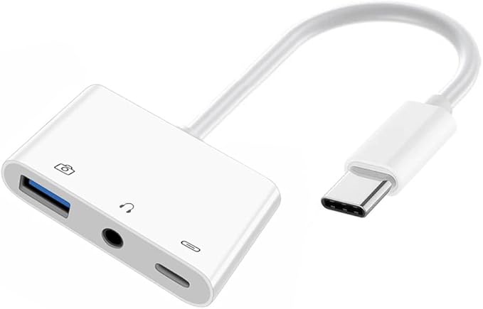 NFHK Type C USB-C to 3.5mm Audio AUX & Type-A USB2.0 OTG Female with PD Power Charge Adapter Compatible with Laptop Tablet Phone