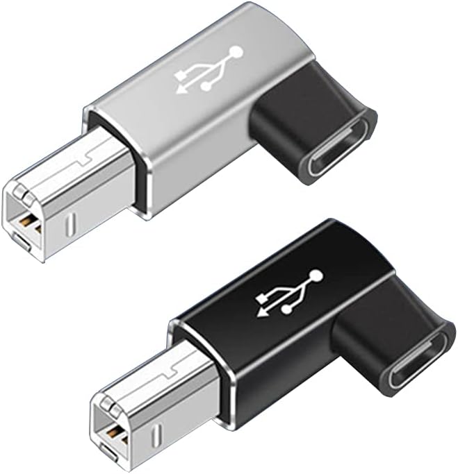 USB C Female to Midi 90 Degree Adapter, 2Pack Female USB C to Male USB B Printer Adapter, Compatible with Printers, MIDI, Eectric Pianos, Synthesizers, USB Microphones