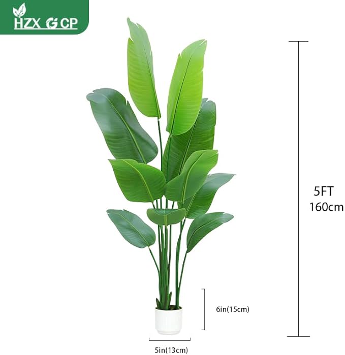 Bird of Paradise Plant Artificial 5ft,Faux Plants Indoor Tall with 10 Trunks - The Perfect Indoor Silk Floor Plant for Home Decor in Living Room, Office, and Bedroom (5FT Bird of Paradise)