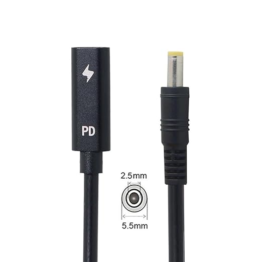 NFHK Type C USB-C Female Input to DC 5.5 * 2.5mm Power PD Charge Cable fit for Laptop 18-20V 20cm