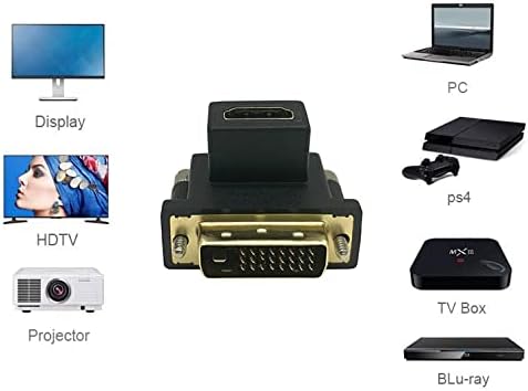 Up Angled 90 Degree DVI to HDMI Adapter, Gilded DVI Male to HDMI Female, for Computer & HDTV & Graphics Card,Projector