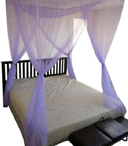 OctoRose Four Post Mosquito Net for Bed Canopy -Fits Queen, King, California King Beds-Indoor & Outdoor Use- Purple