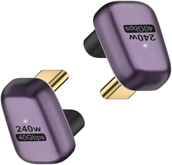 USB-C U-Shape Adapter 40Gbps [2 Pack], 180 Type-C Male to Female, 8K at 60Hz USB 3.1, Laptop, Tablet, VR, Camera, Smartphone
