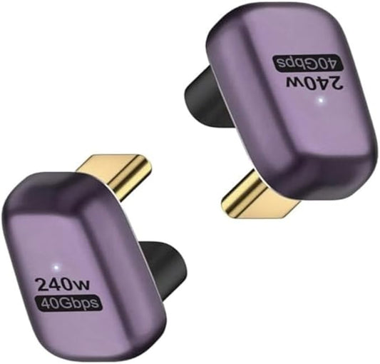 USB-C U-Shape Adapter 40Gbps [2 Pack], 180 Type-C Male to Female, 8K at 60Hz USB 3.1, Laptop, Tablet, VR, Camera, Smartphone