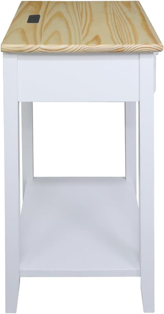 Casual Home Owl Night Stand with USB Port Charging Station and Drawer, 17.5" W x 14.25" D x 24.5" H, Natural White