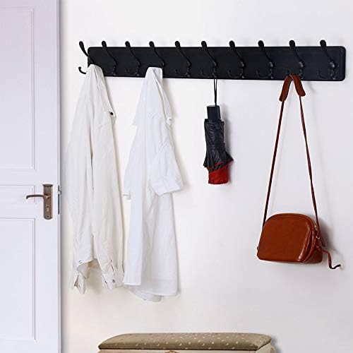 Dseap Coat Rack Wall - Heavy-Duty 38-1/4" Long, with Reinforced 10 Custom Tri-Hooks, Solid Wood Wall Hanger for Coats Hat Jackets - Rustic Farmhouse Entryway Storage, Black, Pack of 2
