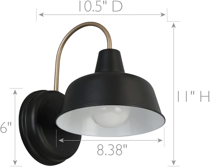 Design House Mason Barn Light Indoor/Outdoor Wall Mount Modern Industrial Farmhouse Wall Light for Patio, Garage, Bathroom, Office, Kitchen, 8-Inch, Matte Black and Gold, 588285