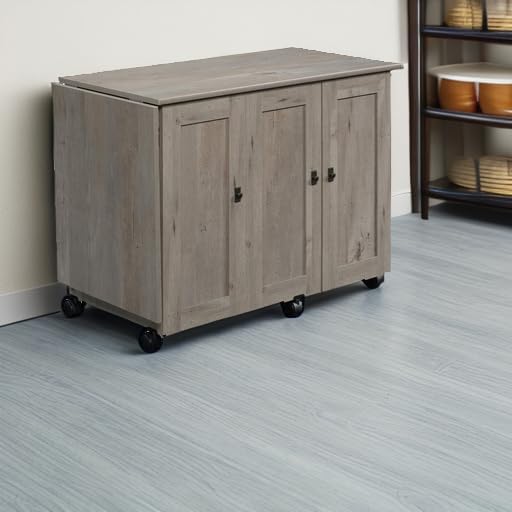 Sauder Craft Cart Storage Cabinet, Rolling Sewing Table with Expandable Top, Mystic Oak