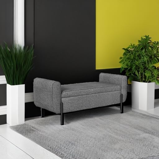 SONGMICS Storage Bench with Armrests, Ottoman for Living Room, Bedroom, Entryway, Steel Legs, Dark Gray ULOM072G01