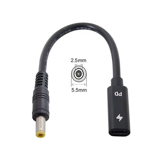 NFHK Type C USB-C Female Input to DC 5.5 * 2.5mm Power PD Charge Cable fit for Laptop 18-20V 20cm