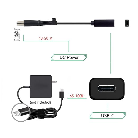 NFHK Type C USB-C Female Input to DC 7.4 * 5.0mm Power PD Charge Cable fit for Laptop 18-20V