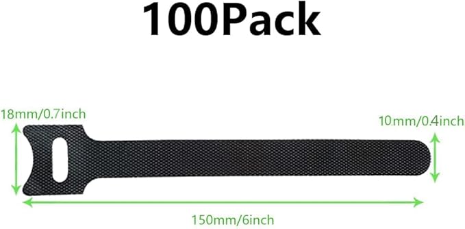 100 Pcs Reusable Cable Ties 6 Inch Black Straps Adjustable Hook and Loop Cord Management Organizer Tie Microfiber Cloth Fastening Tidy Wrap for Wire