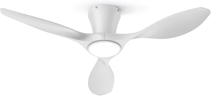 TALOYA Ceiling Fans with Lights,42 inch Modern Low Profile Ceiling Fan with Light and Remote Control, Flush Mount, 3CCT, White Ceiling Fan for Bedroom Living Room and Patio