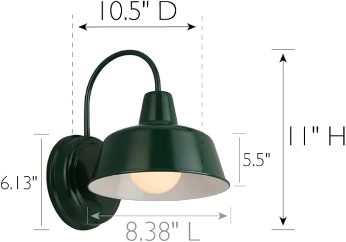 Mason Barn Light Indoor/Outdoor Wall Mount Modern Industrial Farmhouse Design House Wall Light for Patio, Garage, Bathroom, Office, Kitchen, 8-Inch, Forest Green, 579342
