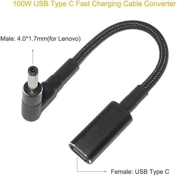 USB C to Slim Laptop Charging Cable Adapter Female Type C to DC Converter 0.8ft 100W PD Power Charger Supply Cord for Lenovo Yoga 510 Ideapad 710S P/N: ADLX65CCGU2A, 5A10K78761 (4.0 x 1.7mm Generic)