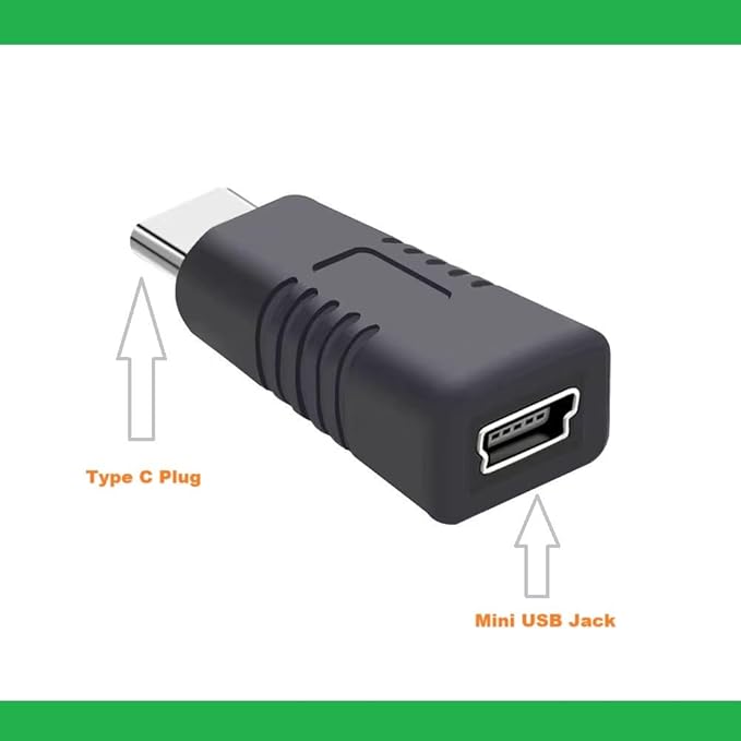 USB Type C to Mini USB Adapter Type C Male to Mini USB Female Adapter Suitable for in Car Dashcam, Camera Laptop Digital MP3/4/5 Player GPS (1 Pack)