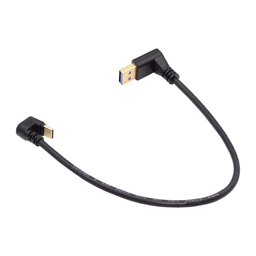 NFHK Down Angled USB3.0 Type-A to Type C USB-C Male to Male Power Data Cable 5Gbps USB-C Opposite U Shape Back Angled
