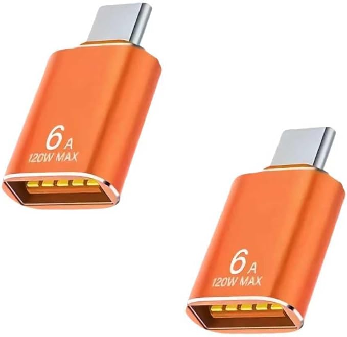 BOMIE USB C to USB Adapter 2 Pack, 6A 120W Fast Charging 10Gbps Data Transfer,USB C Male to USB 3.2 Female OTG Adapter for Phone 15/16/17,Pad,M-acBook Pro/Air,Smartphone,Laptop,Tablet Orange