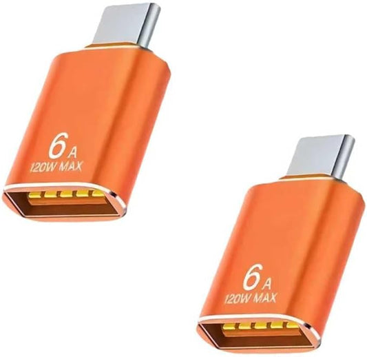 BOMIE USB C to USB Adapter 2 Pack, 6A 120W Fast Charging 10Gbps Data Transfer,USB C Male to USB 3.2 Female OTG Adapter for Phone 15/16/17,Pad,M-acBook Pro/Air,Smartphone,Laptop,Tablet Orange