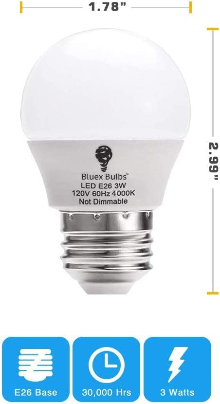 Bluex Bulbs 8 Pack BlueX 3W G14 LED Light Bulb 4000K Cool White - 25W Equivalent - E26 Base 120V - Small Night Light Bulbs for Bedroom, Ceiling Fan, Table Lamp, Kitchen, Pendant Fixtures, Dinning Room
